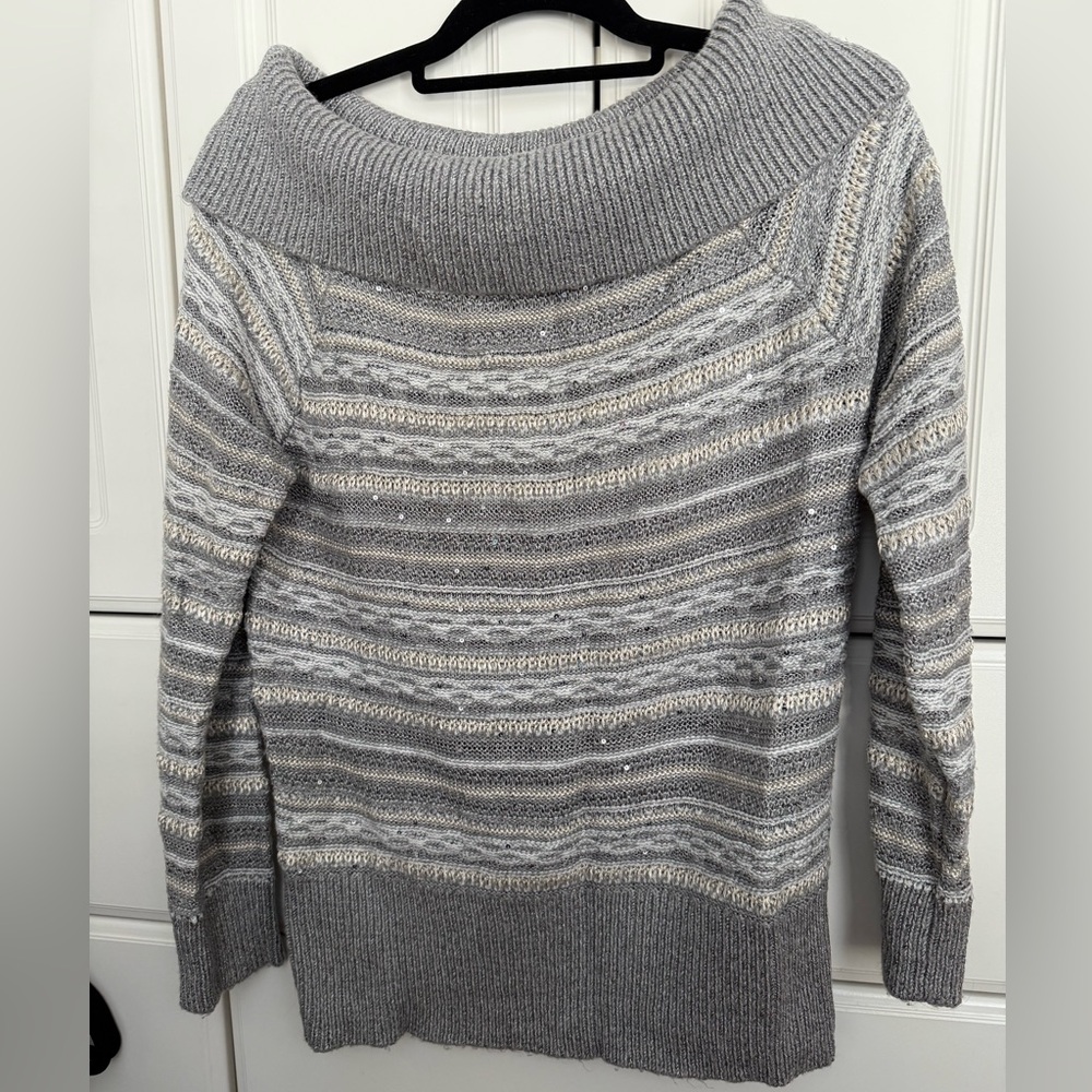 White House Black Market Cowl Neck Sweater in Silver Gray Tones